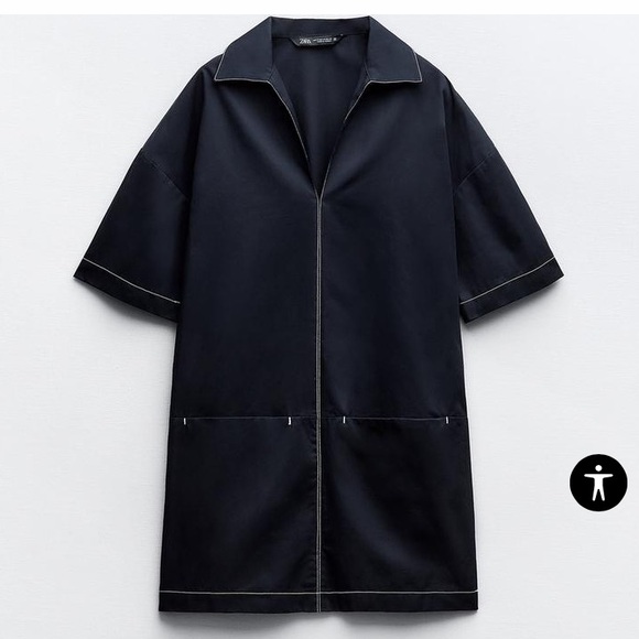 Zara Contrast Topstitching Poplin Dress - Picture 7 of 8